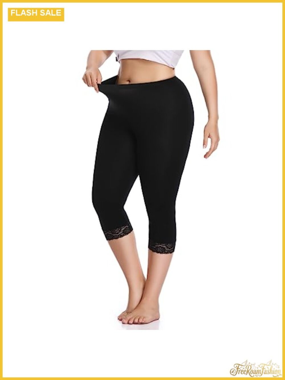 Plus Size Capri Leggings, Lace Trim, Stretchy, Buttery Soft, Yoga Pants